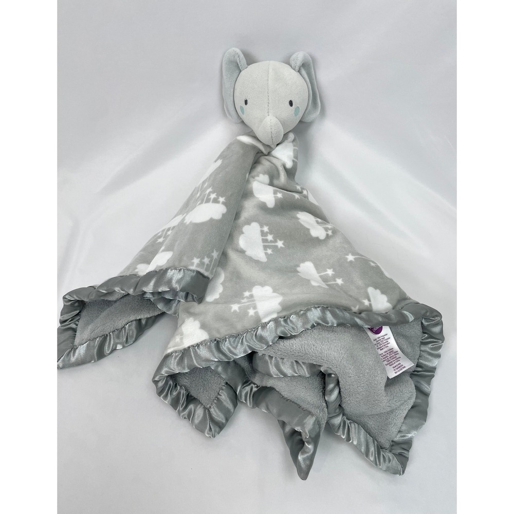 Parent's Choice Plush Gray Elephant Clouds Lovey Blanket 24"x 24" FLAW